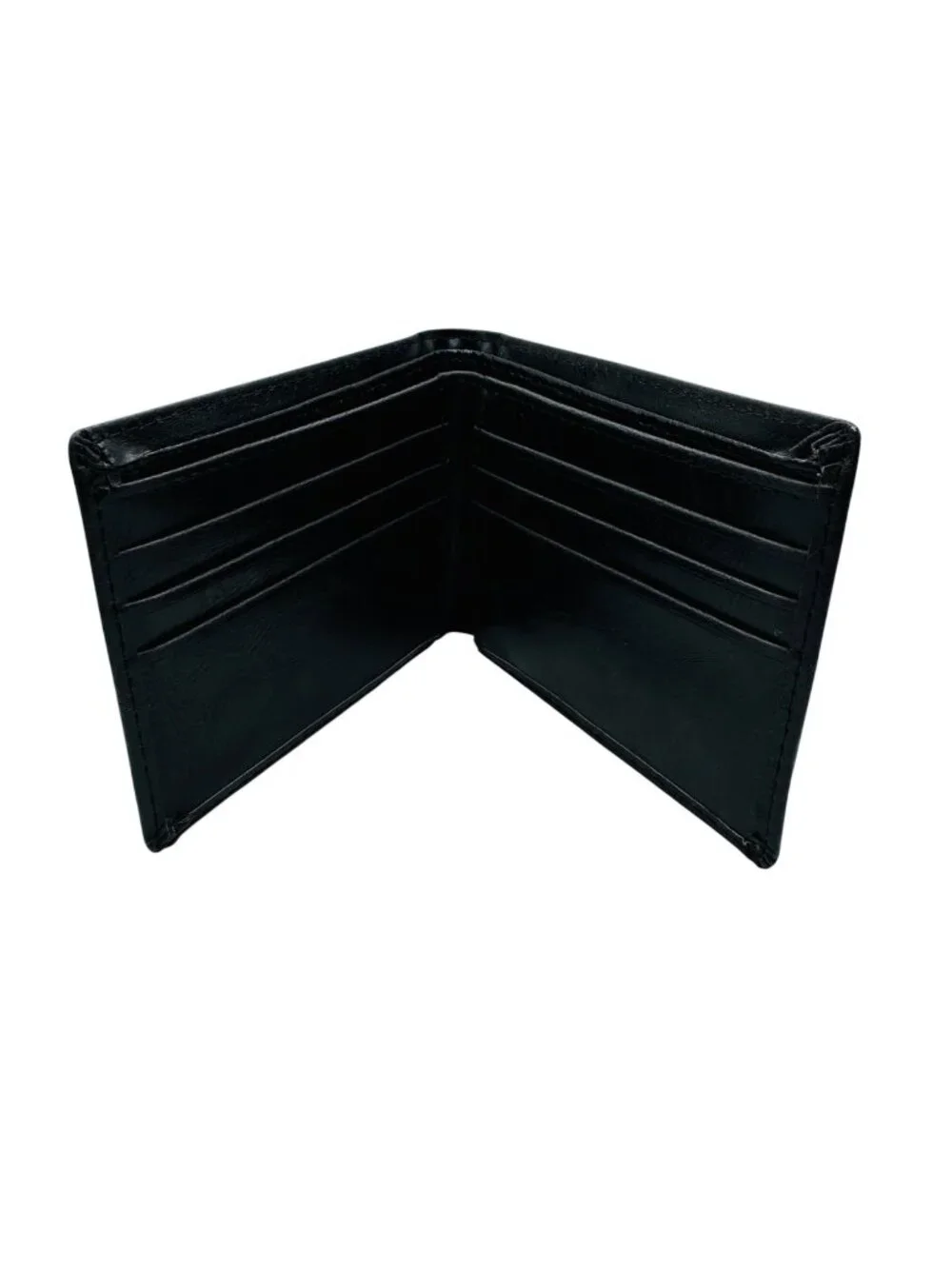 Black Leather Bi-Fold Wallet With Multiple Card Slots For Men